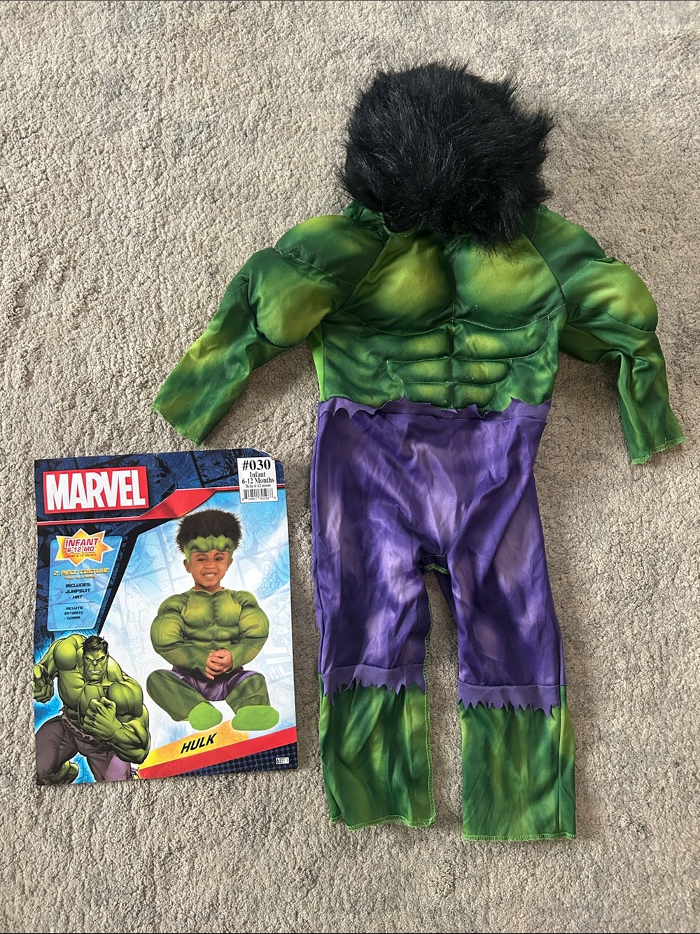Marvel Hulk Infant/Toddler Costume - Green & Purple with Black Hair Hood